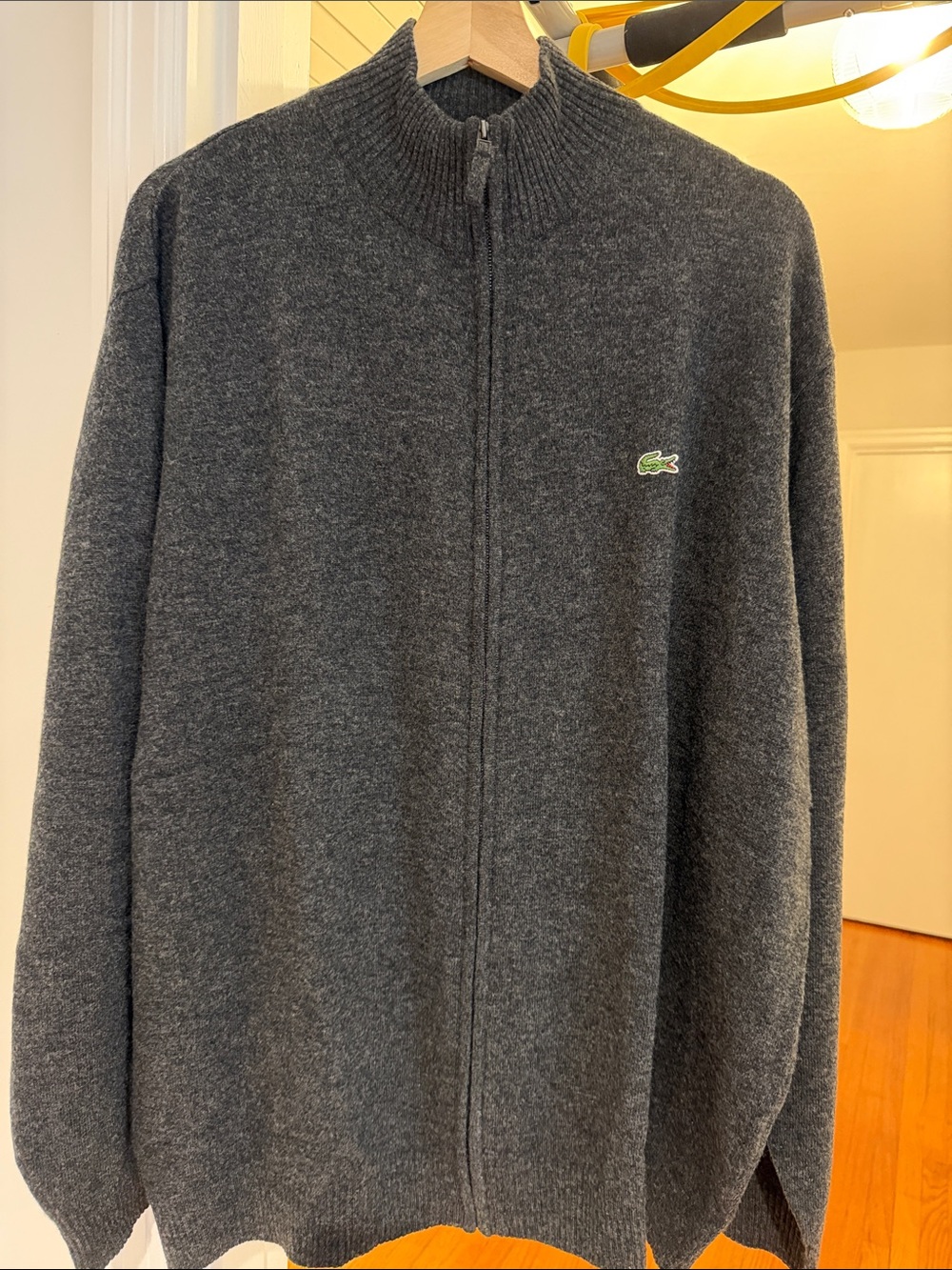 Lacoste Pure New Wool Full Zip Cardigan Wool Cardigan Gray Size 9/4XL